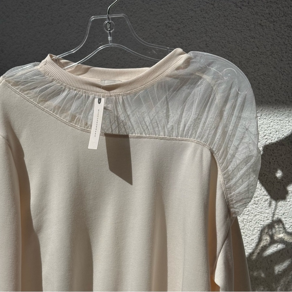 Anthropologie Maeve Sheer-Shoulder Pullover Knit Top NWT small ivory - Picture 5 of 6